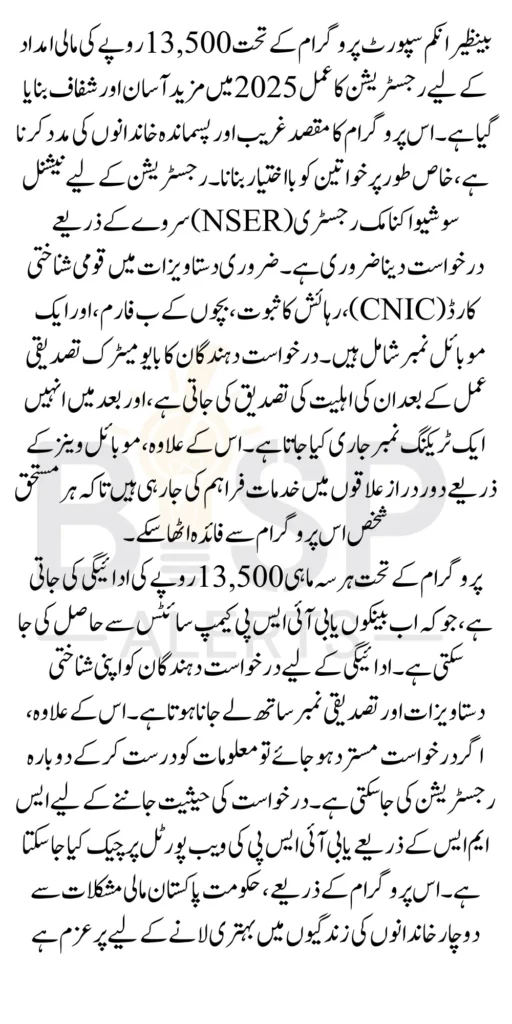 Benazir Income Support Program Application Process For 13500 Payment 2025 Latest Update