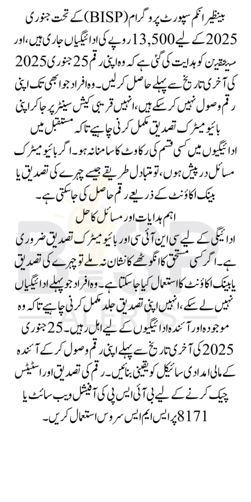 Benazir Income Support Program Payment Deadline 13500 In January 2026